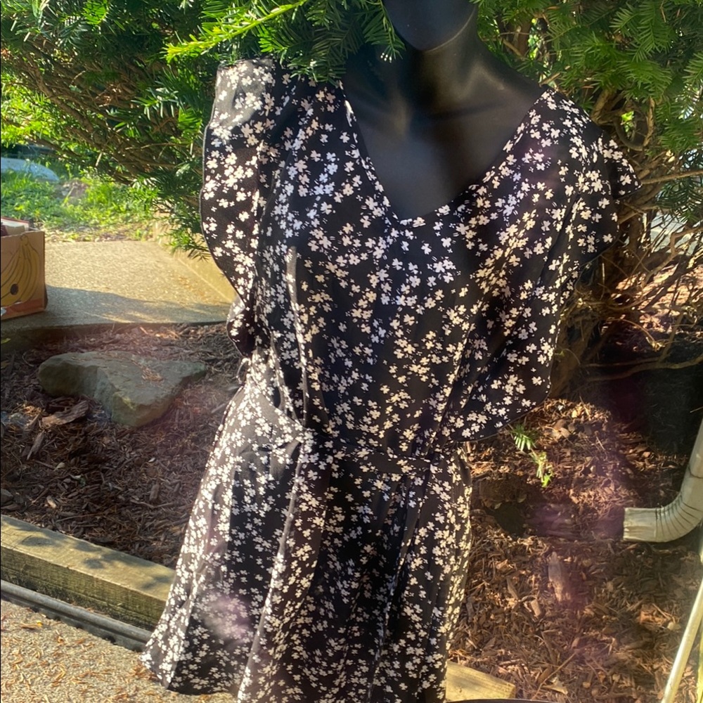 SHEIN Black and White Flutter Sleeve Mini Sundress